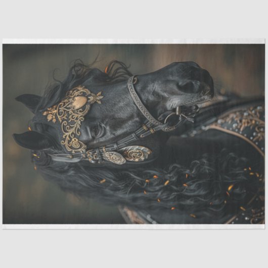 Decoupage Paard Zwart Adel Gouden Sieraden Tissuepapier (Voorkant)