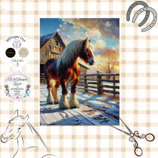 Decoupage Paardenboerderij Ranch Sneeuw Scene Schu Tissuepapier