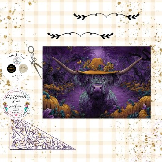 Decoupage Paarse Halloween Highland Koe Pompoen Tissuepapier