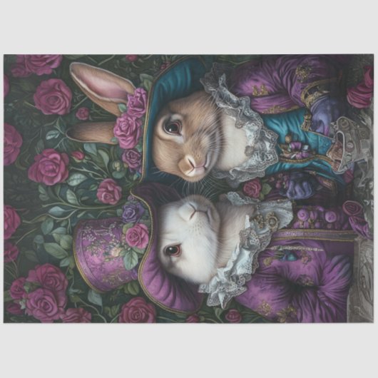 Decoupage Paarse paaskonijnen in  kledij Tissuepapier (Voorkant)