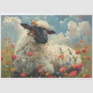 Decoupage Paasbloemen Zwart Gezicht Schapenveld Tissuepapier