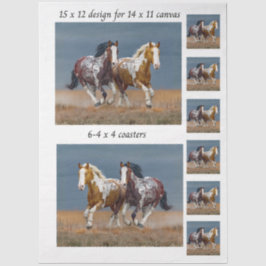 Decoupage Painted Horses Running 11x14 Canvas Tissuepapier
