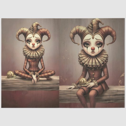 Decoupage Paper Melancholic Clown Tissuepapier (Voorkant)