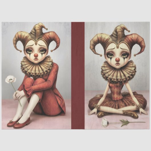 Decoupage Paper Melancholic Clown Tissuepapier (Voorkant)