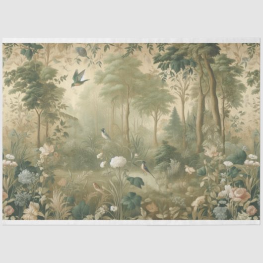 Decoupage papier Botanisch, Vogels, Bos (Voorkant)