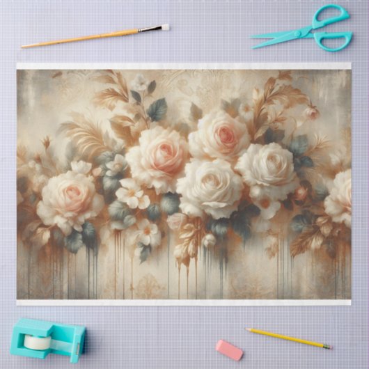 Decoupage papier roze witte rozen (Craft)
