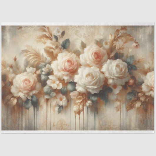 Decoupage papier roze witte rozen (Voorkant)