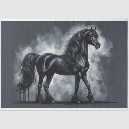 Decoupage papier "Zwart Arabisch Paard" (Voorkant)