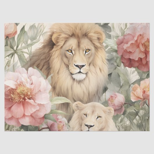 Decoupage Pastel Floral Lion Tissue Paper Tissuepapier (Voorkant)