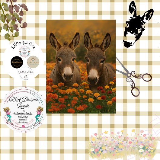 Decoupage Pastoral Donkey Barn Whimsical Scene Tissuepapier