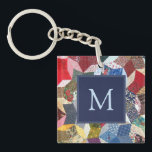 Decoupage Patchwork Stars Pattern Monogram Sleutelhanger<br><div class="desc">Unique patchwork quilt style star pattern in multi-colors. (Textiles and decoupage look simulated in art work)</div>