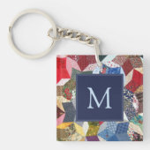 Decoupage Patchwork Stars Pattern Monogram Sleutelhanger (Voorkant)