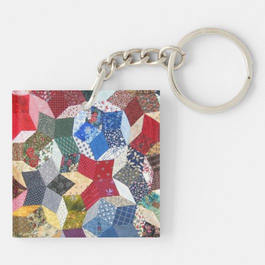 Decoupage Patchwork Stars Pattern Monogram Sleutelhanger (Achterkant)