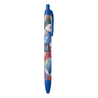 Decoupage Patchwork Stars Pattern Monogram Zwarte Inkt Pen