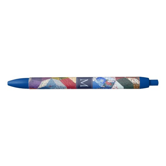 Decoupage Patchwork Stars Pattern Monogram Zwarte Inkt Pen (Voorkant)