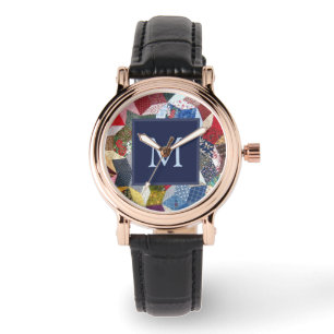Decoupage Patchwork Sterren Patroon Monogram Horloge