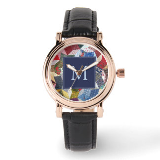 Decoupage Patchwork Sterren Patroon Monogram Horloge