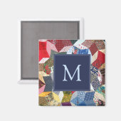 Decoupage Patchwork Sterren Patroon Monogram Magneet (Voorkant / Achterkant)