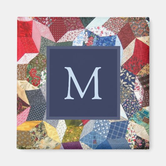 Decoupage Patchwork Sterren Patroon Monogram Magneet (Voorkant)