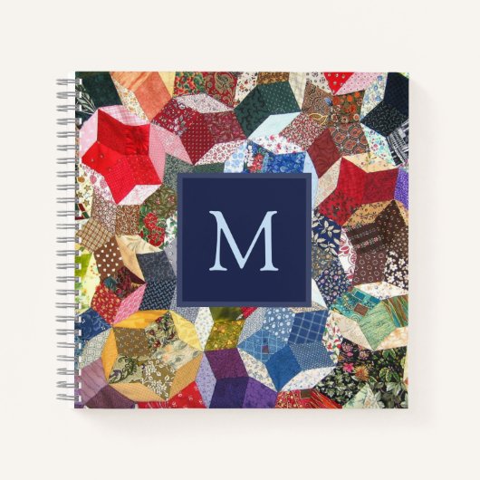 Decoupage Patchwork Sterren Patroon Monogram Notitieboek (Voorkant)