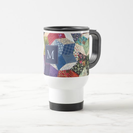 Decoupage Patchwork Sterren Patroon Monogram Reisbeker (Voorkant rechts)