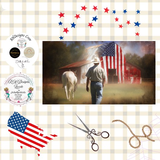 Decoupage Patriotic Barn White Horse & Rancher Tissuepapier