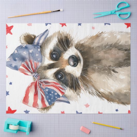 Decoupage Patriotic Raccoon Whimsical 4 juli Tissuepapier (Craft)