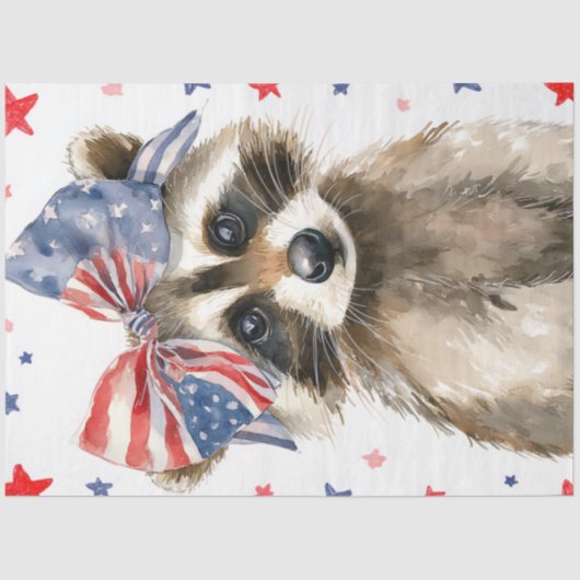 Decoupage Patriotic Raccoon Whimsical 4 juli Tissuepapier (Voorkant)