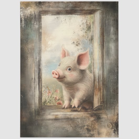 Decoupage Piglet in Rustic Window Story Book  Tissuepapier (Voorkant)