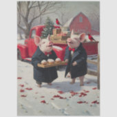 Decoupage Piglets Celebrating Christmas on Farm Tissuepapier (Voorkant)