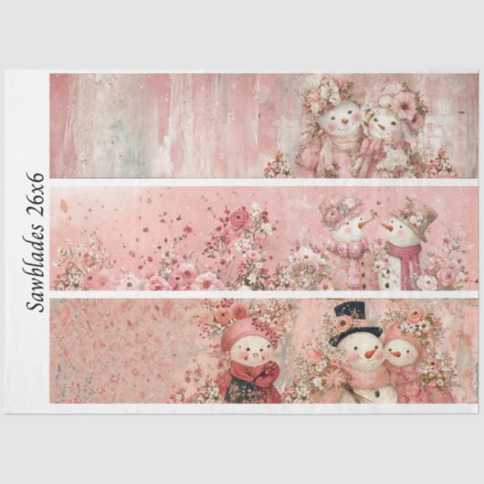 Decoupage Pink Floral Snowman Handsaw Panels  Tissuepapier (Voorkant)