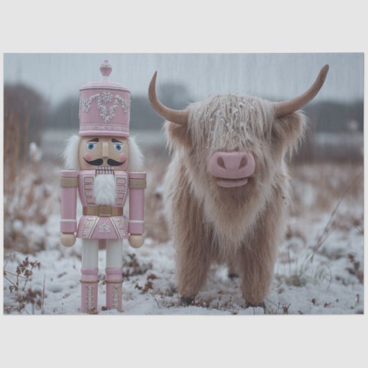 Decoupage Pink Nutcracker & Highland Calf Snow Tissuepapier (Voorkant)