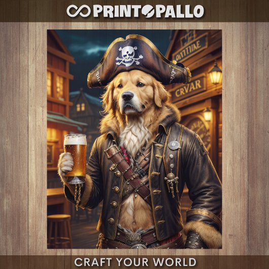 Decoupage - Piraat Golden Retriever & bier -  Tissuepapier