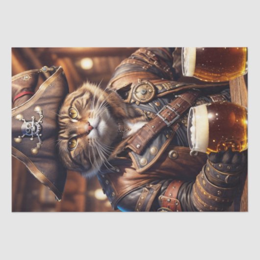 Decoupage - Piraat steampunk kat drink bier - Tissuepapier (Voorkant)
