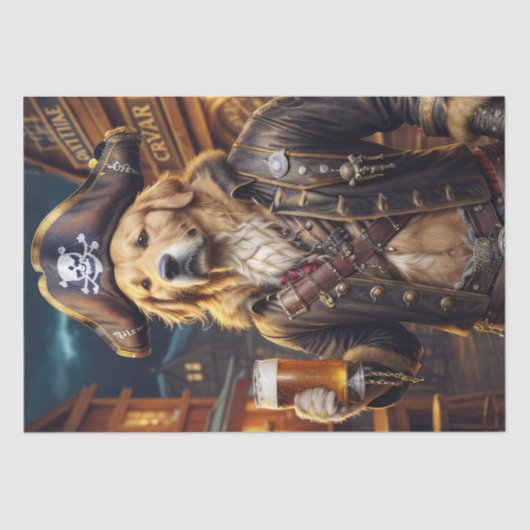 Decoupage - Pirate Golden Retriever & bier - Tissuepapier (Voorkant)