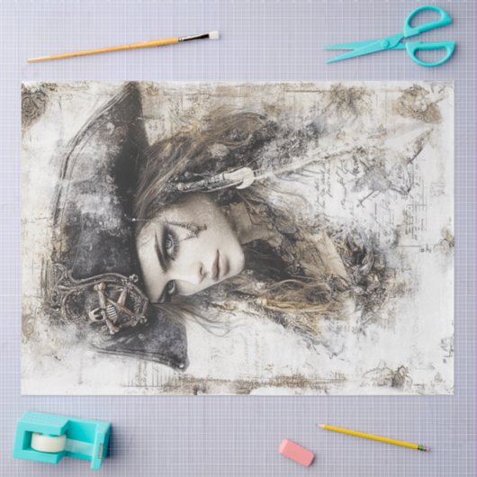 Decoupage Pirate Lady Pirate Pet Sketch Tissuepapier (Craft)