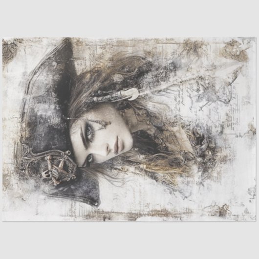 Decoupage Pirate Lady Pirate Pet Sketch Tissuepapier (Voorkant)