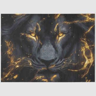 Decoupage Pitch Black Lion met Gouden Close-up (Se Tissuepapier