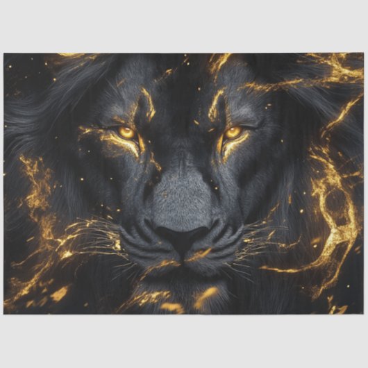 Decoupage Pitch Black Lion met Gouden Close-up (Se Tissuepapier (Voorkant)