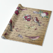 Decoupage Poinsettia Vakantie Vogel Schrijven Cadeaupapier (Uitgerold)