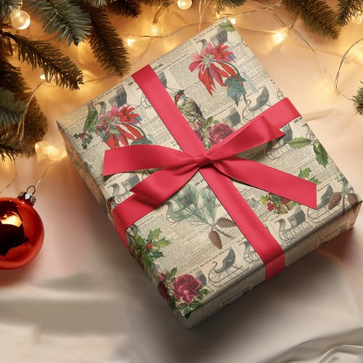 Decoupage Poinsettia Vakantie Vogel Schrijven Cadeaupapier