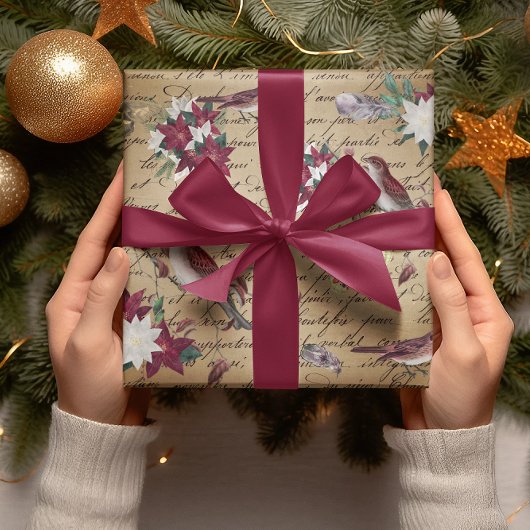 Decoupage Poinsettia Vakantie Vogel Schrijven Cadeaupapier