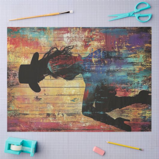 Decoupage POP ART Cowgirl Silhouette Red Black Fun Tissuepapier (Craft)