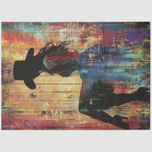 Decoupage POP ART Cowgirl Silhouette Red Black Fun Tissuepapier (Voorkant)