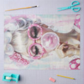 Decoupage Pop Art Mode Meisje Hot Pink Bubble Gum Tissuepapier (Craft)