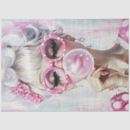 Decoupage Pop Art Mode Meisje Hot Pink Bubble Gum Tissuepapier