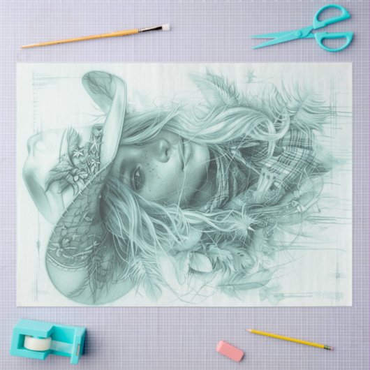 Decoupage Portrait Design Monochromatische Cowgirl Tissuepapier (Craft)