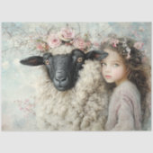 Decoupage Portrait of Sheep & Girl Pastoral Design Tissuepapier (Voorkant)