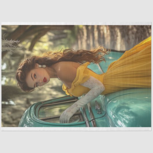 Decoupage Poster auto en modieuze dame foto Tissuepapier (Voorkant)