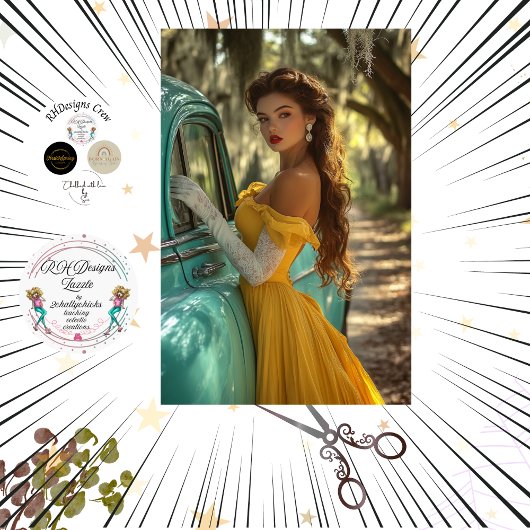 Decoupage Poster auto en modieuze dame foto Tissuepapier